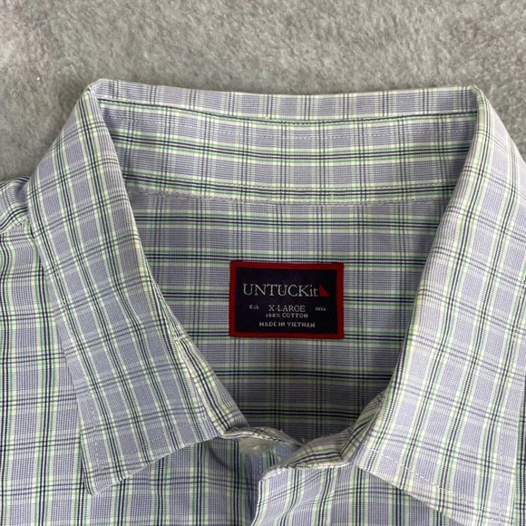 UNTUCKit Mens XL Long Sleeve Button Down Shirt Plaid Cotton Blue Green Cotton - Picture 2 of 13